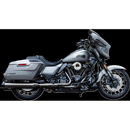 Harley-Davidson Touring / Trike (17-25) 4-1/2" MK45 Performance Slip-On Mufflers, Lava Chrome, Slash-Cut end cap, sort end cap – S&S Cycle – produktdetalje 4