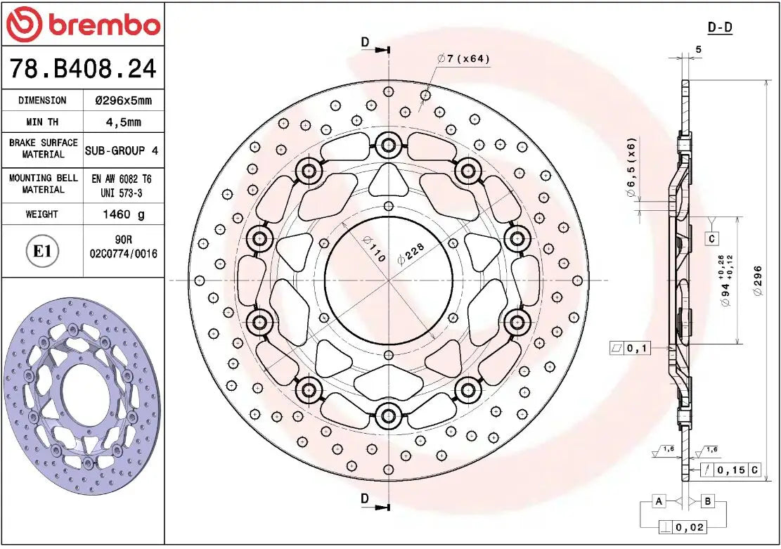 Ekstra produktbillede af Honda CB600F Hornet 07-13 bremseskive – Brembo Oro flydende