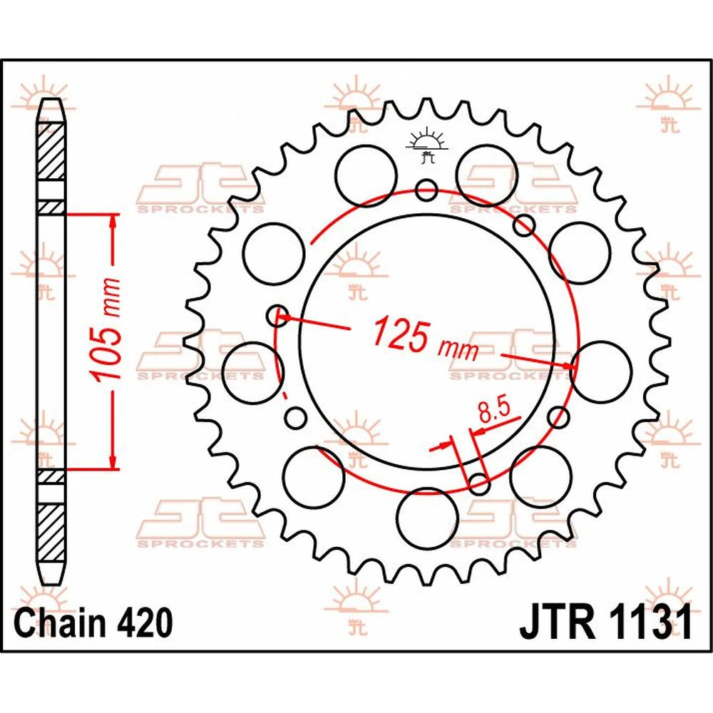Bagtandhjul 48T, 420 – stål, JTR1131.48 – JT Sprockets – teknisk målskitse