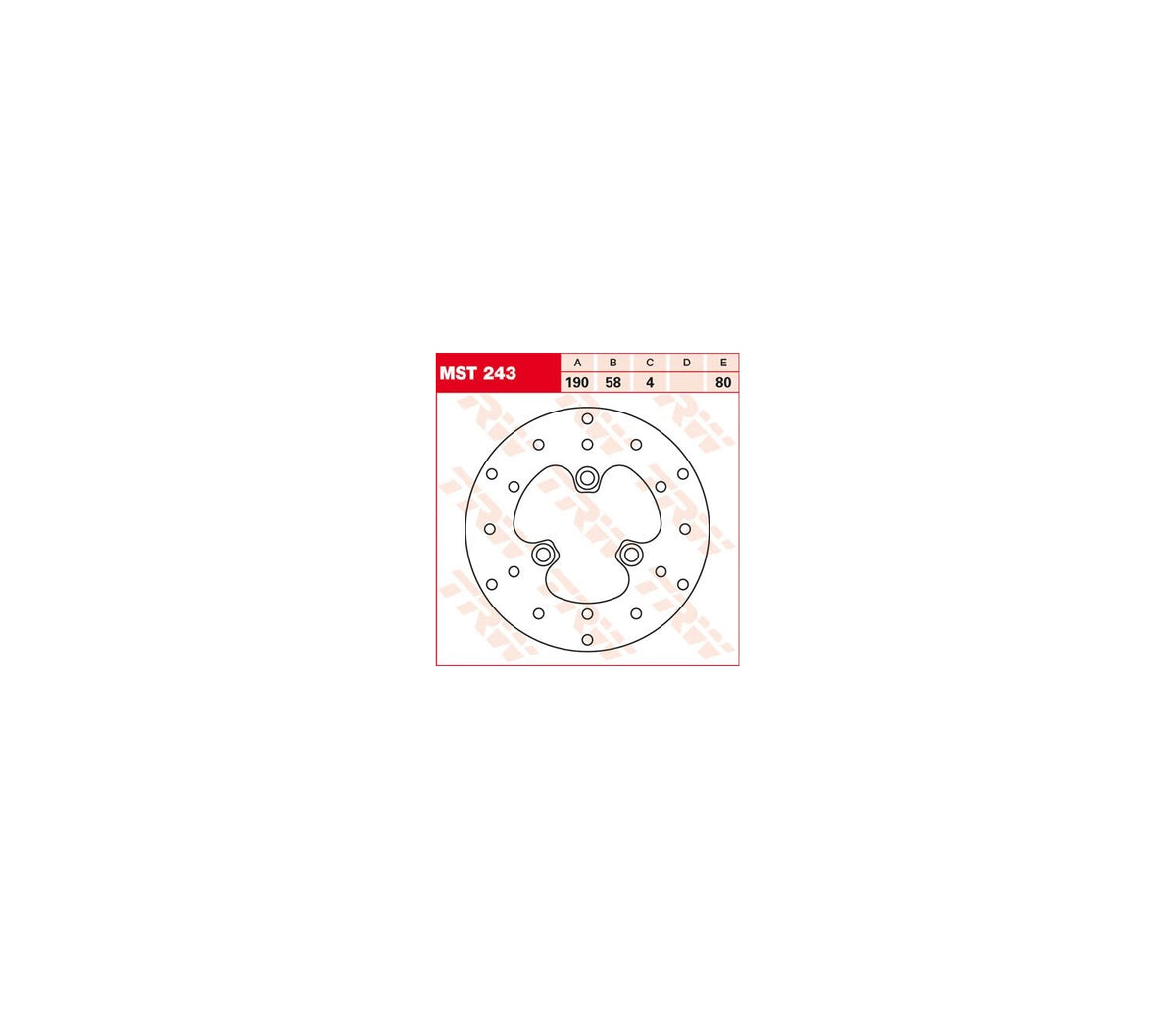 Yamaha YQ 50 R 99-12 m.fl. – bremseskive foran/bag 190 mm x 4,0 mm – TRW MST243 – målskitse og teknisk illustration – billede 2