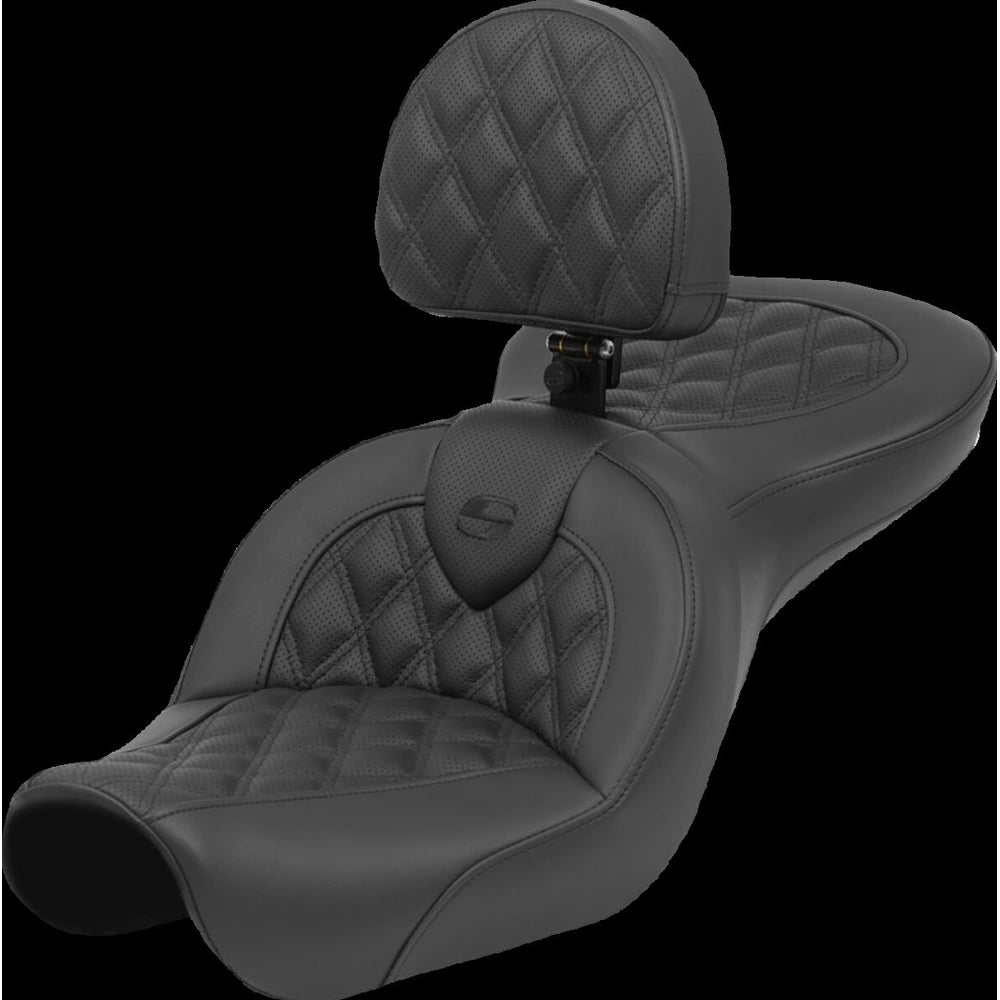 Harley-Davidson Dyna (04-05) Roadsofa 2-up sæde Perforated Black Stitching/ Lattice Stitched med førerryglæn – Saddlemen