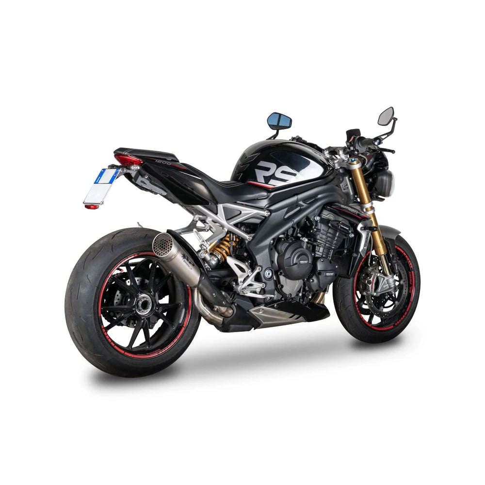 Triumph Speed Triple 1200 (21-26) GRID-O slip-on, titanium – Spark – produktdetalje fra alternativ vinkel, billede 2
