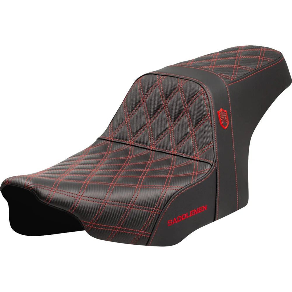 Harley-Davidson Touring (23-26) Pro Series SDC Performance 2-up sæde Black Gripper Lumbar/ Carbon Fiber rød syning – Saddlemen