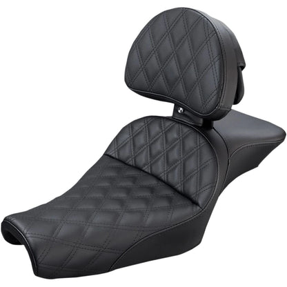 Harley-Davidson Sportster (04-22) Explorer 2-up sæde Lattice Stitch med førerryglæn, 12.5 liter Tank (3.3 US gal.) – Saddlemen – ekstra produktvisning med fokus på form, polstring, syninger og finish – billede 2