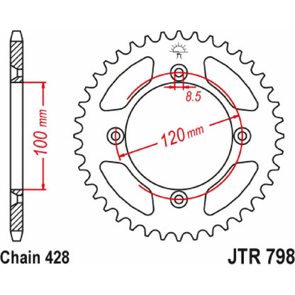 Bagtandhjul 46T, 428 – stål, JTR798.46 – JT Sprockets – teknisk målskitse