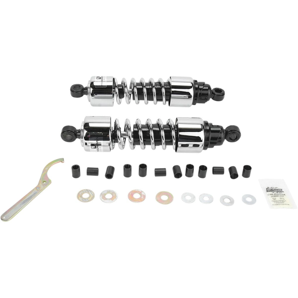 412 Cruiser Series støddæmpersæt, 318 mm, Heavy Duty, sort/krom, 1,70 kg/mm - 2,50 kg/mm – Progressive Suspension støddæmper til mere kontrol og komfort