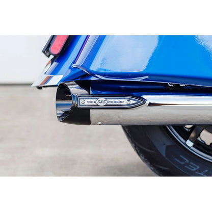Indian Elite (14-26) 4" Broadhead Slip-On Mufflers, krom, Slash-Cut end cap – S&S Cycle – konstruktion og finish 5