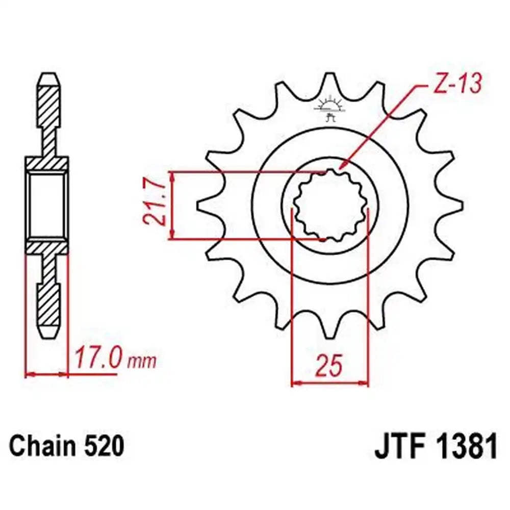 Fortandhjul 15T, 520 – stål, JTF1381.15 – JT Sprockets – teknisk målskitse