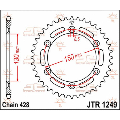 Bagtandhjul 51T, 420 – stål, JTR1249.51 – JT Sprockets – teknisk målskitse
