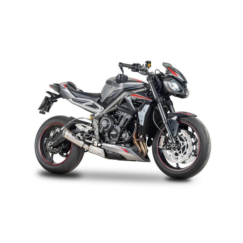 Triumph Street Triple 765 (20-22) GRID-O slip-on, titanium – Spark – produktdetalje fra alternativ vinkel, billede 4