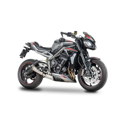 Triumph Street Triple 765 (20-22) GRID-O slip-on, titanium – Spark – produktdetalje fra alternativ vinkel, billede 4