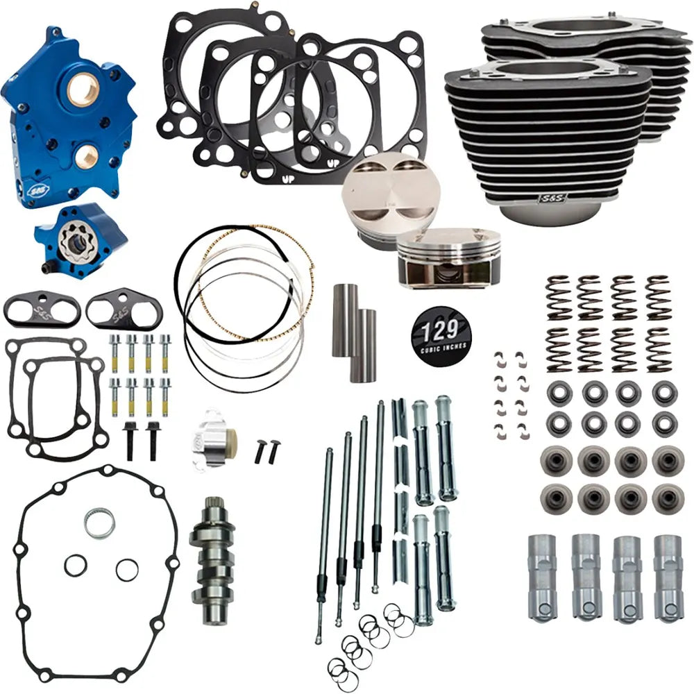 Harley-Davidson modeller (17-23) 129" Power Package, chain drive, highlighted fins / Wrinkle Black, chrome pushrod tubes – S&S Cycle