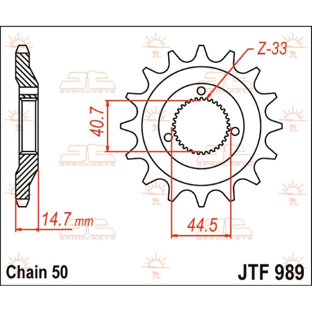 Fortandhjul 21T, 530 – stål, JTF989.21 – JT Sprockets – teknisk målskitse