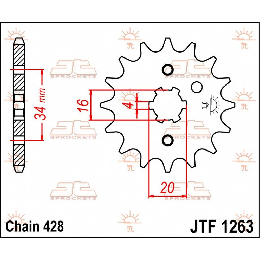 Fortandhjul 17T, 428 – stål, JTF1263.17 – JT Sprockets – teknisk målskitse