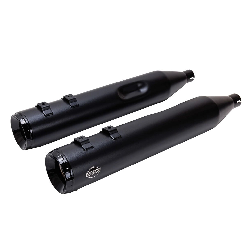 Harley-Davidson Touring (95-16) 4-1/2" GNX Slip-On Mufflers, Guardian Black, Tuxedo Black end cap – S&S Cycle