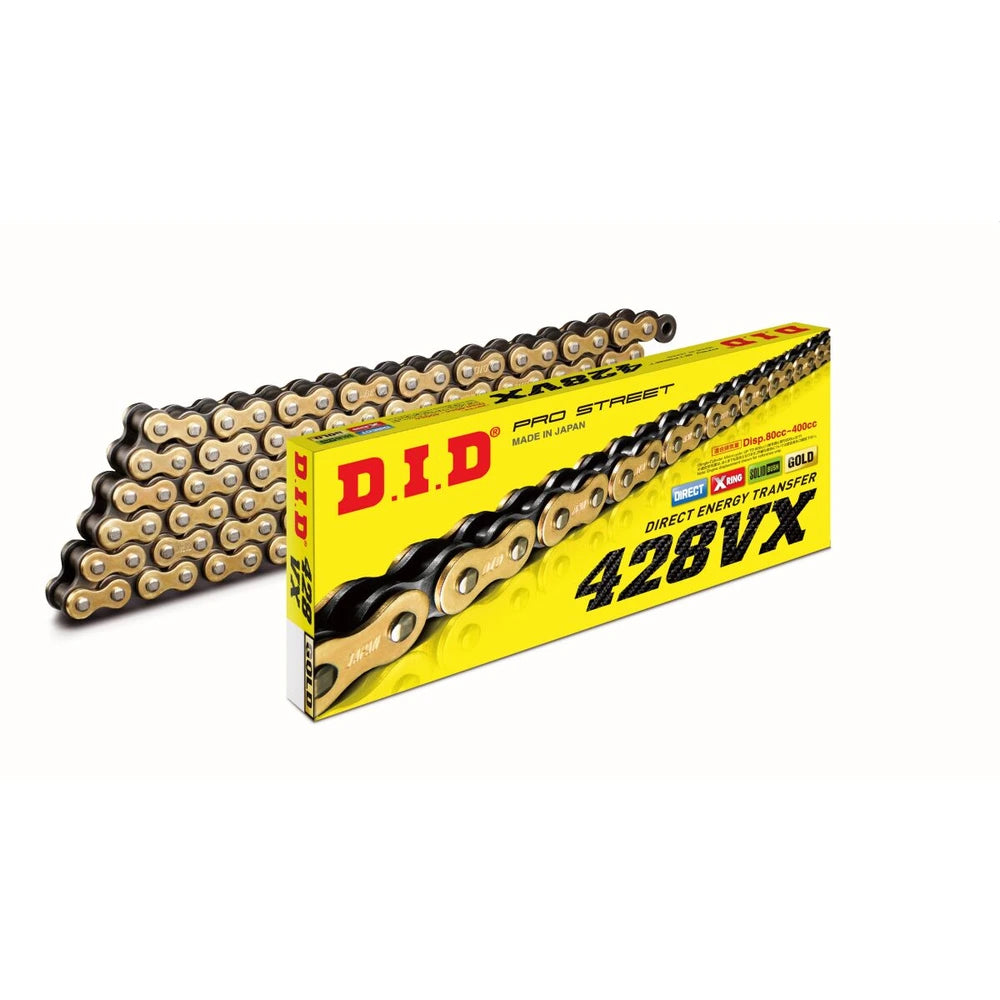 DID 428 VX X-Ring MC-kæde, 120 led i guld/stål – til gade, off-road og adventure/dual-sport