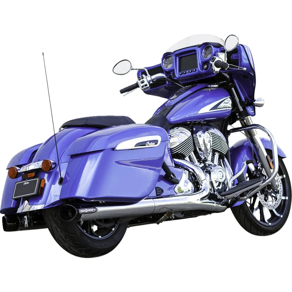 Indian Elite (14-26) 4" Broadhead Slip-On Mufflers, krom, Slash-Cut end cap – S&S Cycle – konstruktion og finish 13