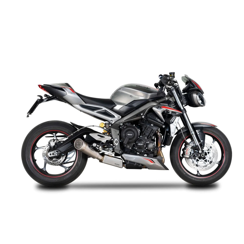Triumph Street Triple 765 (20-22) GRID-O slip-on, titanium – Spark – produktdetalje fra alternativ vinkel, billede 3