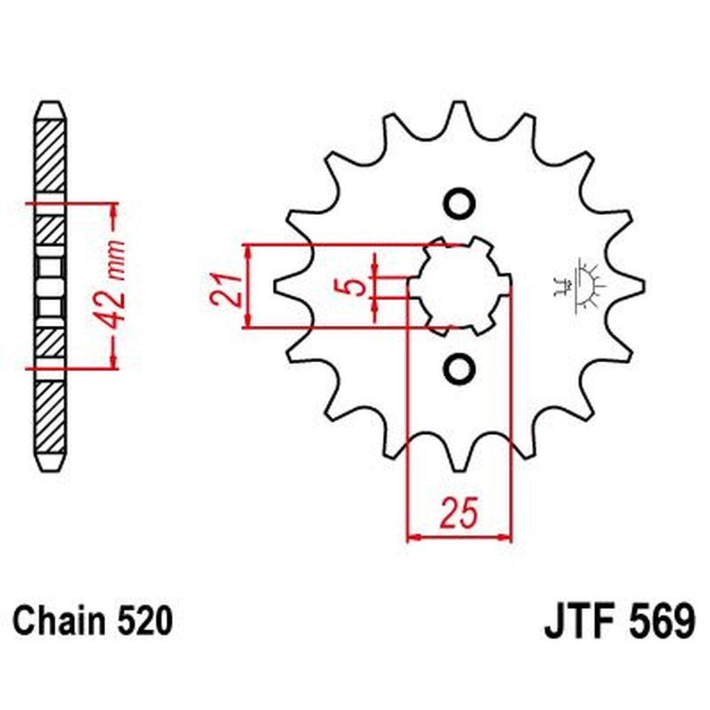 Fortandhjul 18T, 520 – stål, JTF569.18 – JT Sprockets – teknisk målskitse
