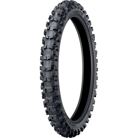 Dunlop Geomax MX54 60/100-10 33J TT – fordæk – originalt Dunlop fordæk med stærkt greb på mellemfast til hårdt MX-underlag. Køb hos Mo2parts.