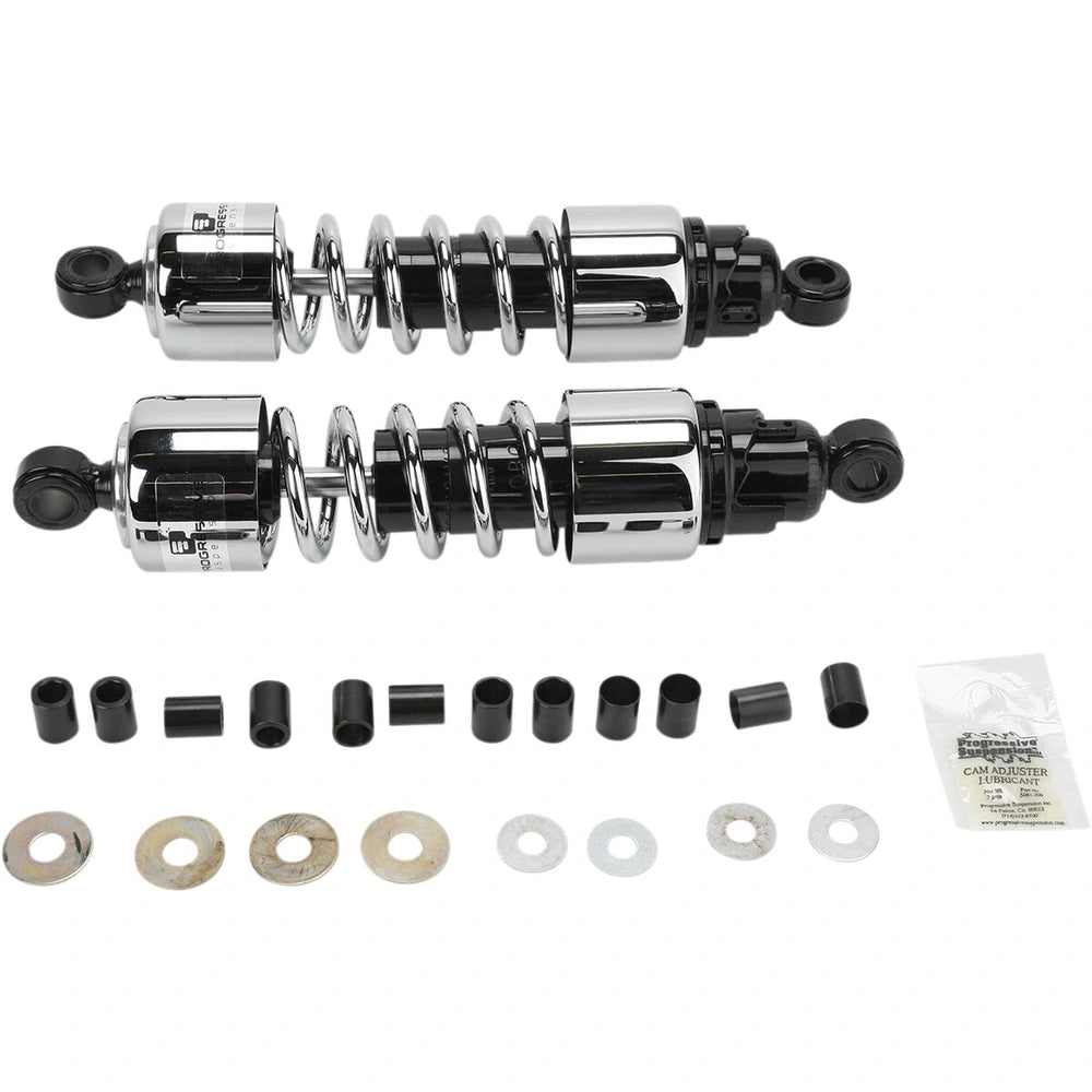 412 Cruiser Series støddæmpersæt, 318 mm, sort/krom, 2,15 kg/mm - 3,00 kg/mm (412-4209C) – Progressive Suspension støddæmper til mere kontrol og komfort