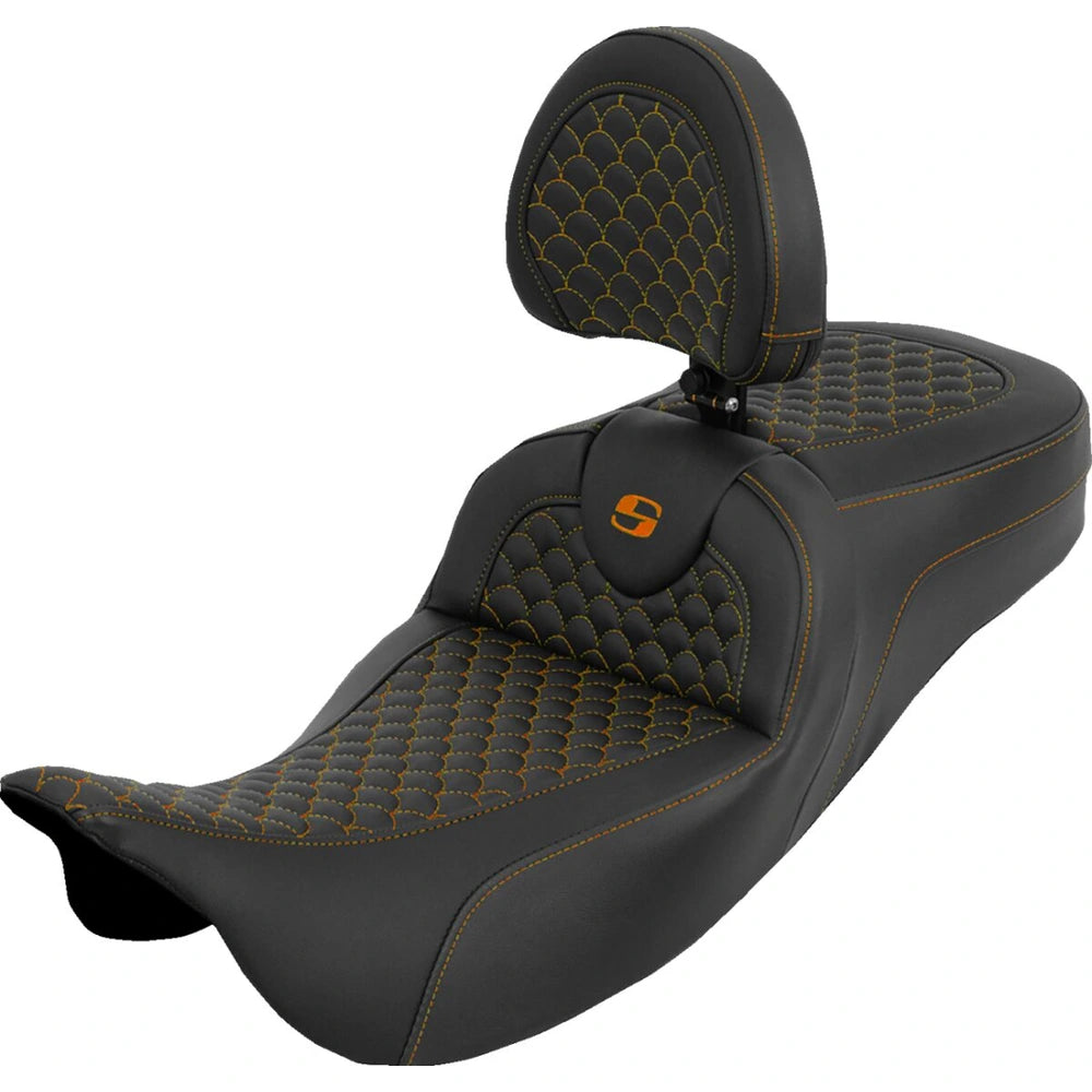 Harley-Davidson Touring (08-25) Roadsofa 2-up sæde Dragon Stitch/ Gripper orange syning Extended Reach – Saddlemen