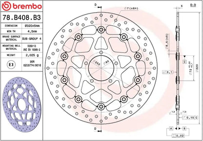 Måltegning og tekniske mål for Ducati SCRAMBLER 400 Sixty2 16-20 bremseskive – Brembo Oro flydende