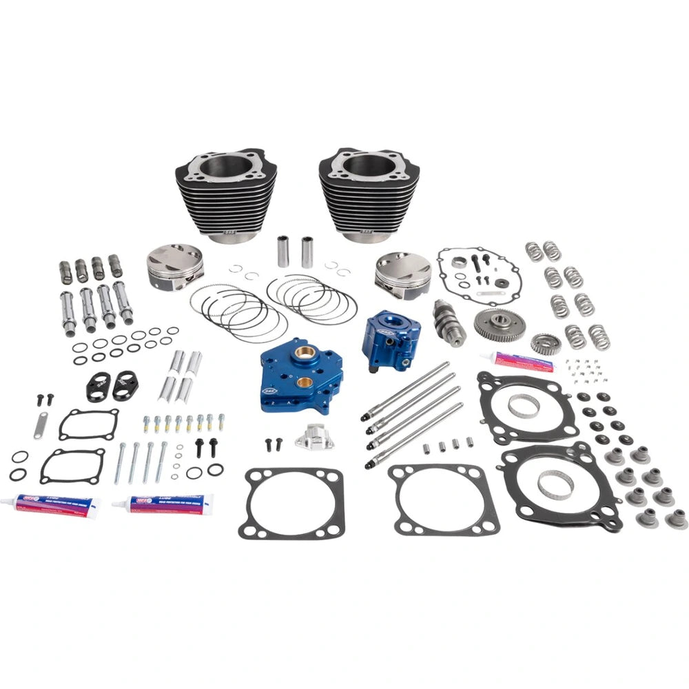 Harley-Davidson modeller (17-26) 129" HPT496 Series Power Package, chain drive, sort / highlighted fins, chrome pushrod tubes – S&S Cycle