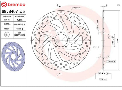 Ekstra produktbillede af Piaggio X10 500 I.E. Executive 12-16 bremseskive – Brembo Oro fast