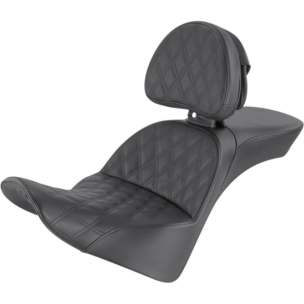 Harley-Davidson Softail (18-26) Explorer 2-up sæde Lattice Stitch med førerryglæn, 33 cm (13") – Saddlemen