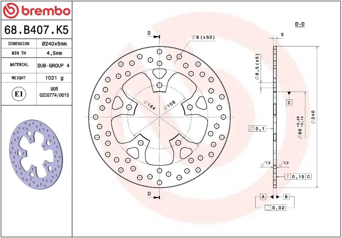 Ekstra produktbillede af KTM SUPER DUKE 1290 R 14-21 bremseskive – Brembo Oro fast