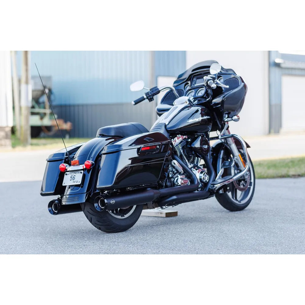 Harley-Davidson Touring (95-16) 4-1/2" GNX Slip-On Mufflers, Guardian Black, Tuxedo Black end cap – S&S Cycle – alternativ vinkel 3
