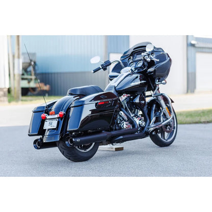 Harley-Davidson Touring (95-16) 4-1/2" GNX Slip-On Mufflers, Guardian Black, Tuxedo Black end cap – S&S Cycle – alternativ vinkel 3