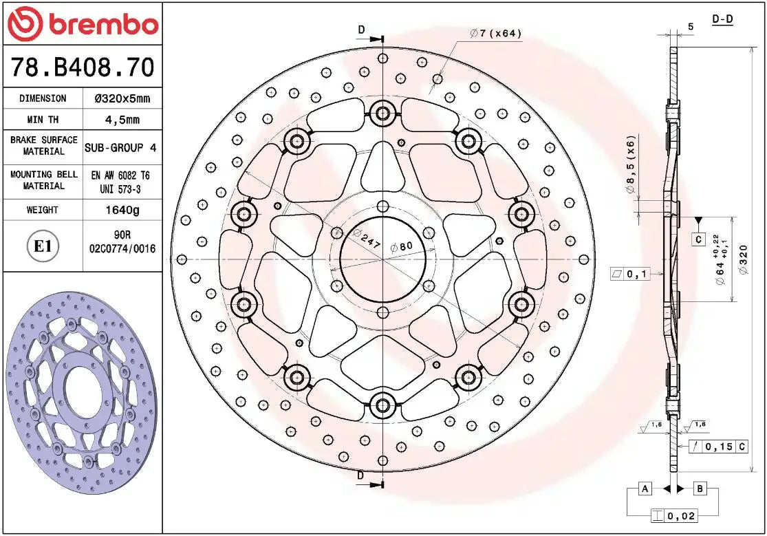 Ekstra produktbillede af Yamaha TDR 125 93-02 bremseskive – Brembo Oro flydende