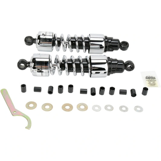 412 Cruiser Series støddæmpersæt, 330 mm, sort/krom, 2,50 kg/mm - 3,60 kg/mm – Progressive Suspension støddæmper til mere kontrol og komfort