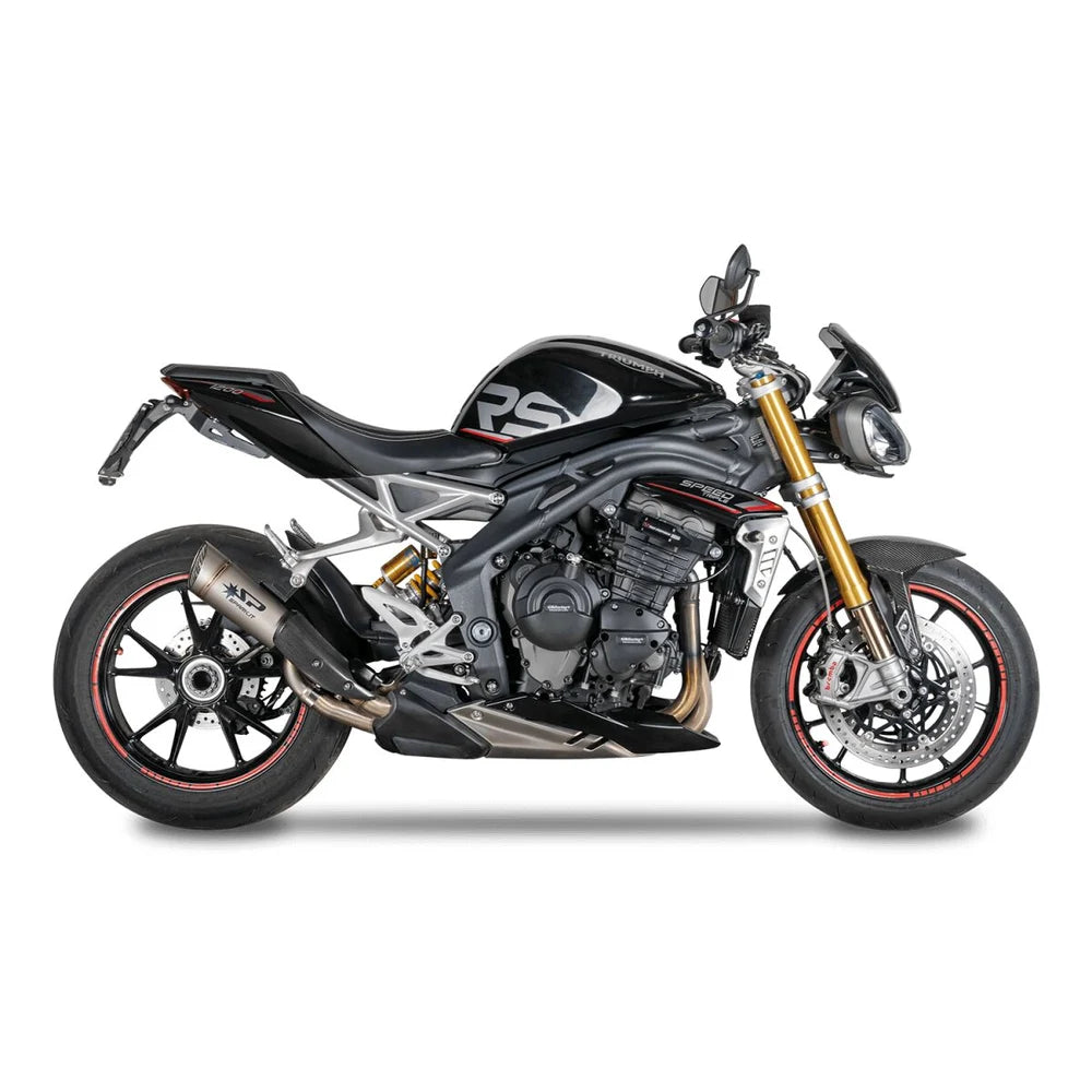 Triumph Speed Triple 1200 (21-26) GRID-O slip-on, titanium – Spark – produktdetalje fra alternativ vinkel, billede 3