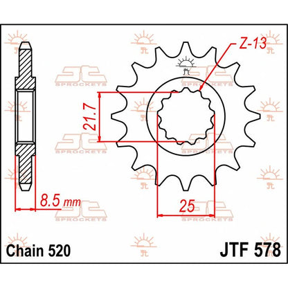 Fortandhjul 16T, 520 – stål, JTF578.16 – JT Sprockets – teknisk målskitse