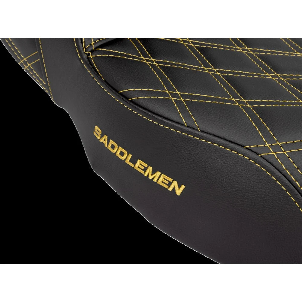 Harley-Davidson Touring (08-24) Step-Up 2-up sæde Lattice Stitch guld syning Extended Reach – Saddlemen – ekstra produktvisning med fokus på form, polstring, syninger og finish – billede 4