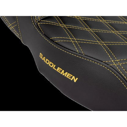 Harley-Davidson Touring (08-24) Step-Up 2-up sæde Lattice Stitch guld syning Extended Reach – Saddlemen – ekstra produktvisning med fokus på form, polstring, syninger og finish – billede 4