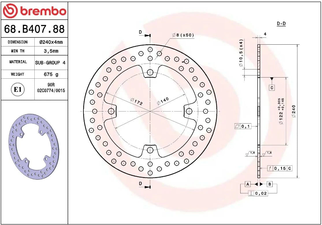 Ekstra produktbillede af Suzuki RM-Z450 05-17 bremseskive – Brembo Oro fast