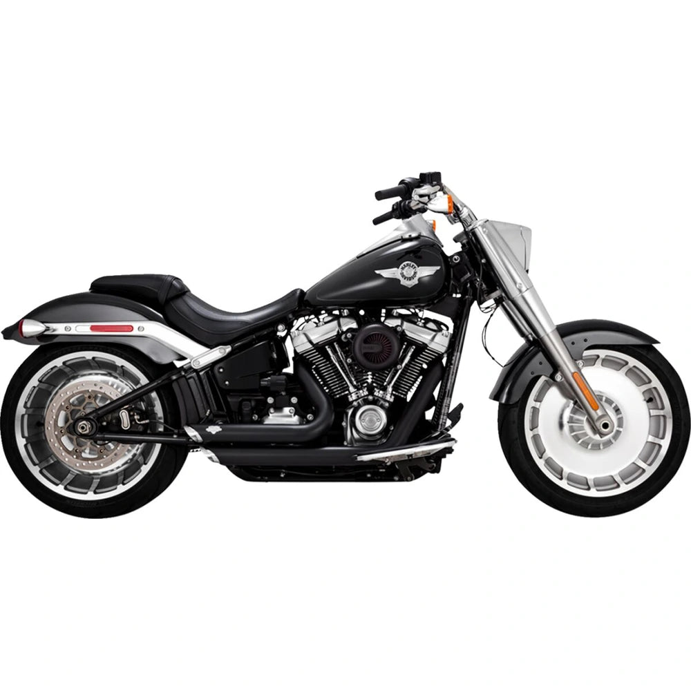 Harley-Davidson Softail / Dyna (18-24) Shortshots Staggered komplet udstødning, sort – Vance & Hines – detaljebillede af udstødning og finish 2