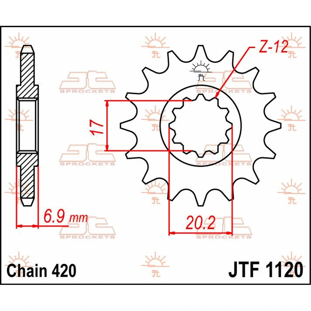 Fortandhjul 11T, 420 – stål, JTF1120.11 – JT Sprockets – teknisk målskitse