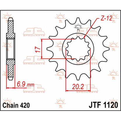 Fortandhjul 11T, 420 – stål, JTF1120.11 – JT Sprockets – teknisk målskitse
