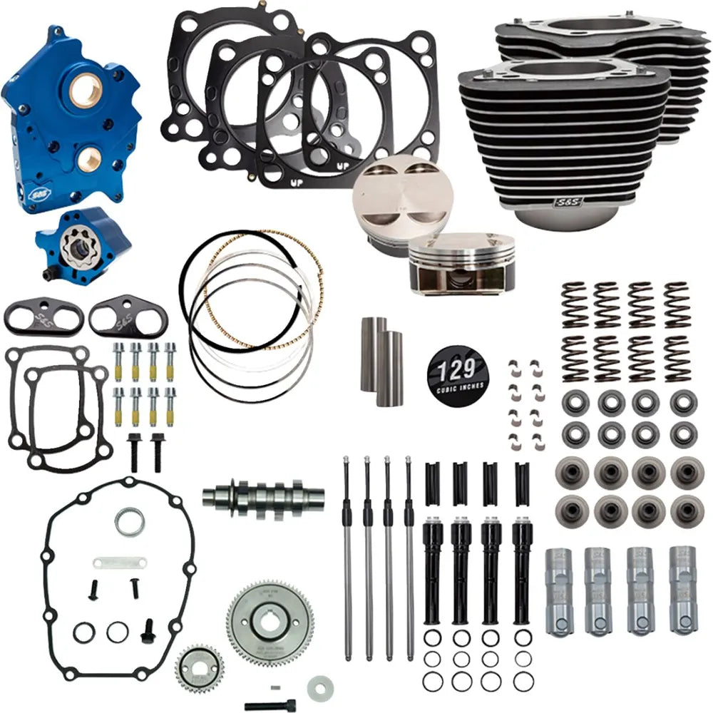 Harley-Davidson modeller (17-23) 129" Power Package, gear drive, highlighted fins / Wrinkle Black, black pushrod tubes – S&S Cycle
