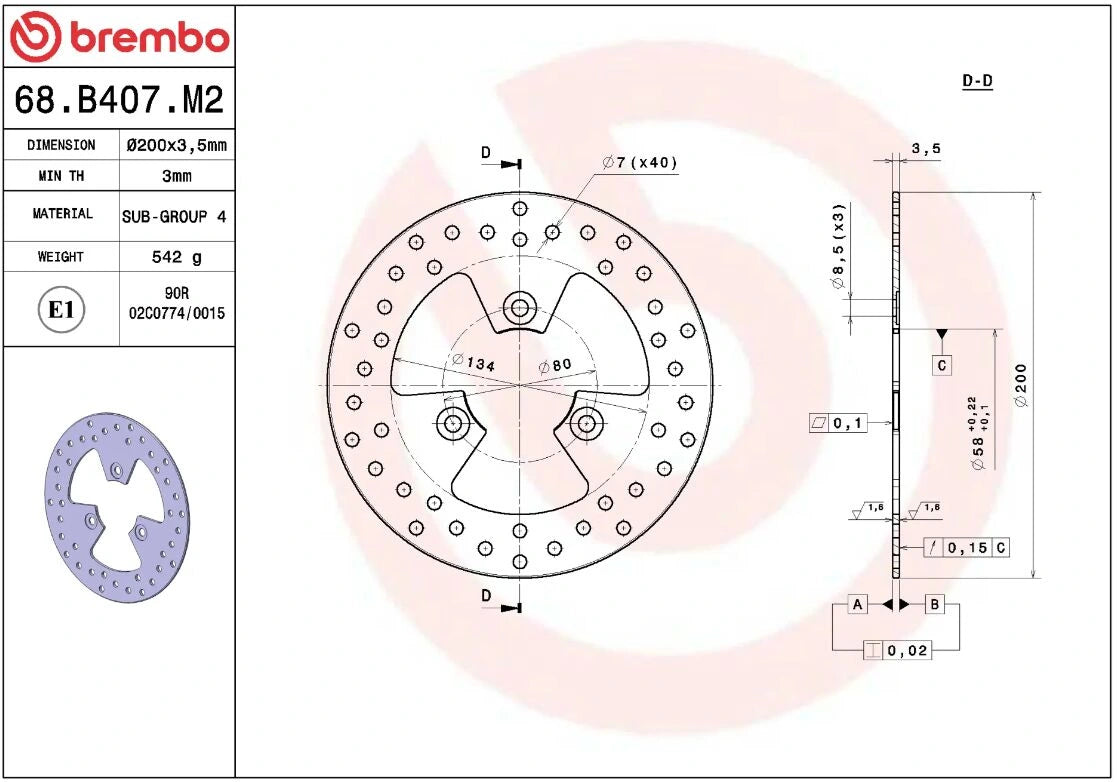 Ekstra produktbillede af Peugeot DJANGO 125 Sport 15-21 bremseskive – Brembo Oro fast