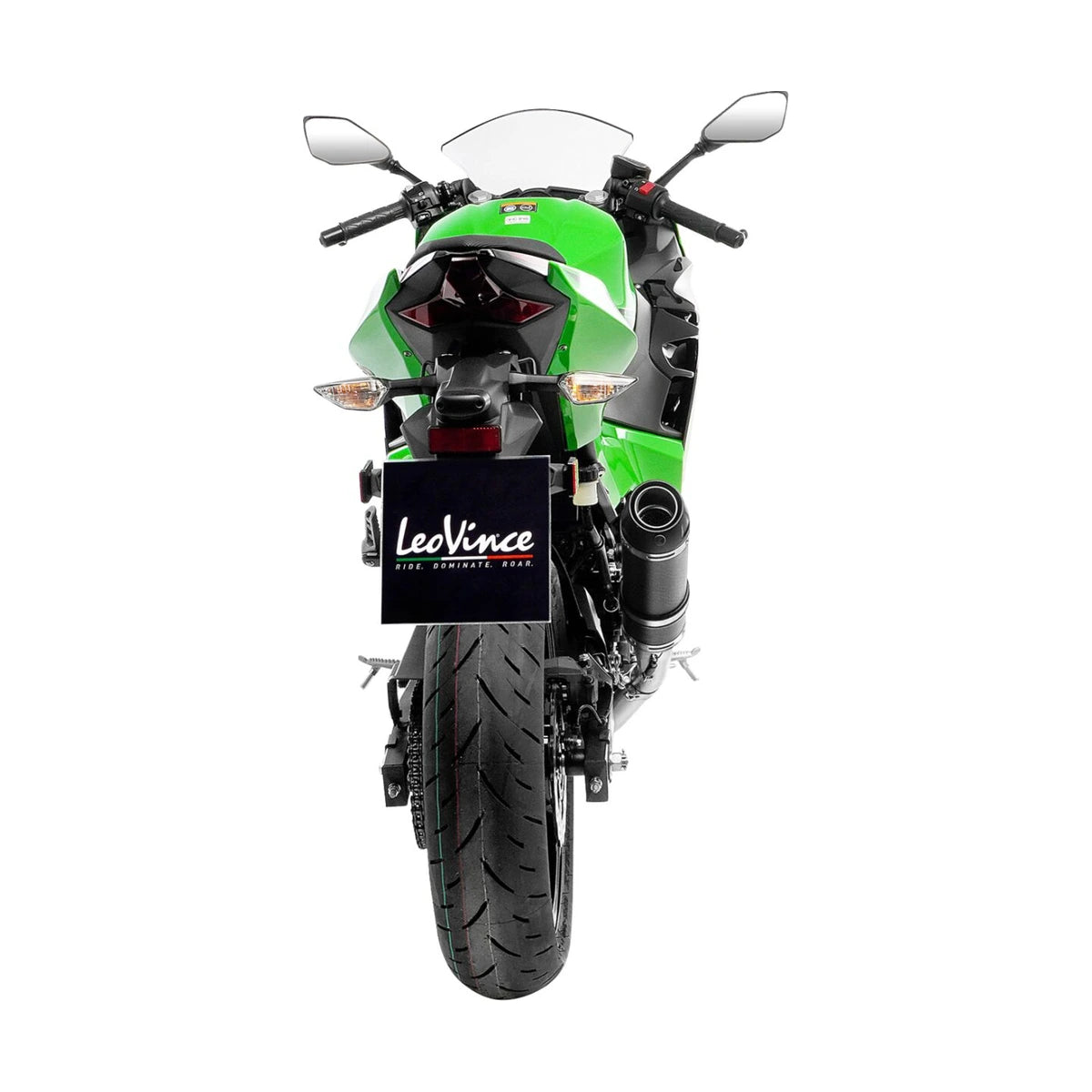 Kawasaki Ninja 400 (18-23) m.fl. LeoVince GP Corsa EVO slip-on – carbon – mat sort – ekstra produktvisning af lyddæmper, finish og detaljer 4