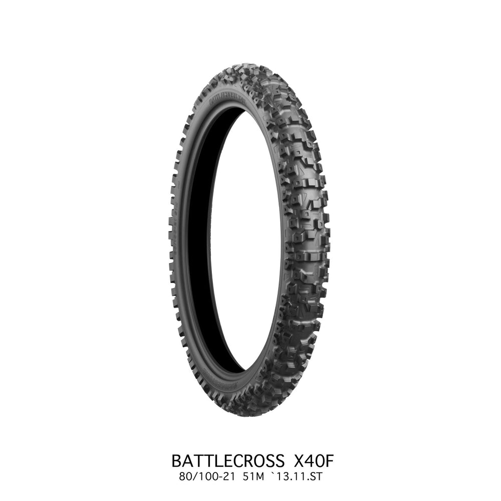 Bridgestone Battlecross X40 80/100-21 51M TT – fordæk – originalt Bridgestone fordæk med stærkt greb på hårdt motocrossunderlag. Køb hos Mo2parts.