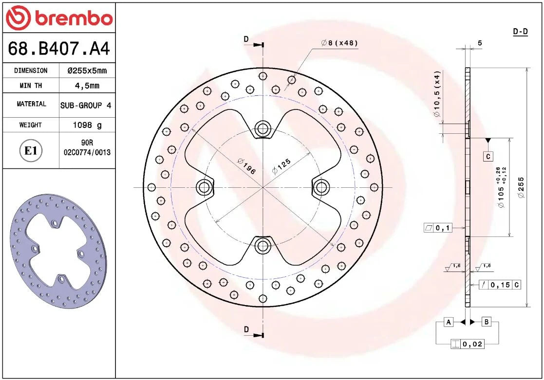 Ekstra produktbillede af Triumph SCRAMBLER 865 06-14 bremseskive – Brembo Oro fast