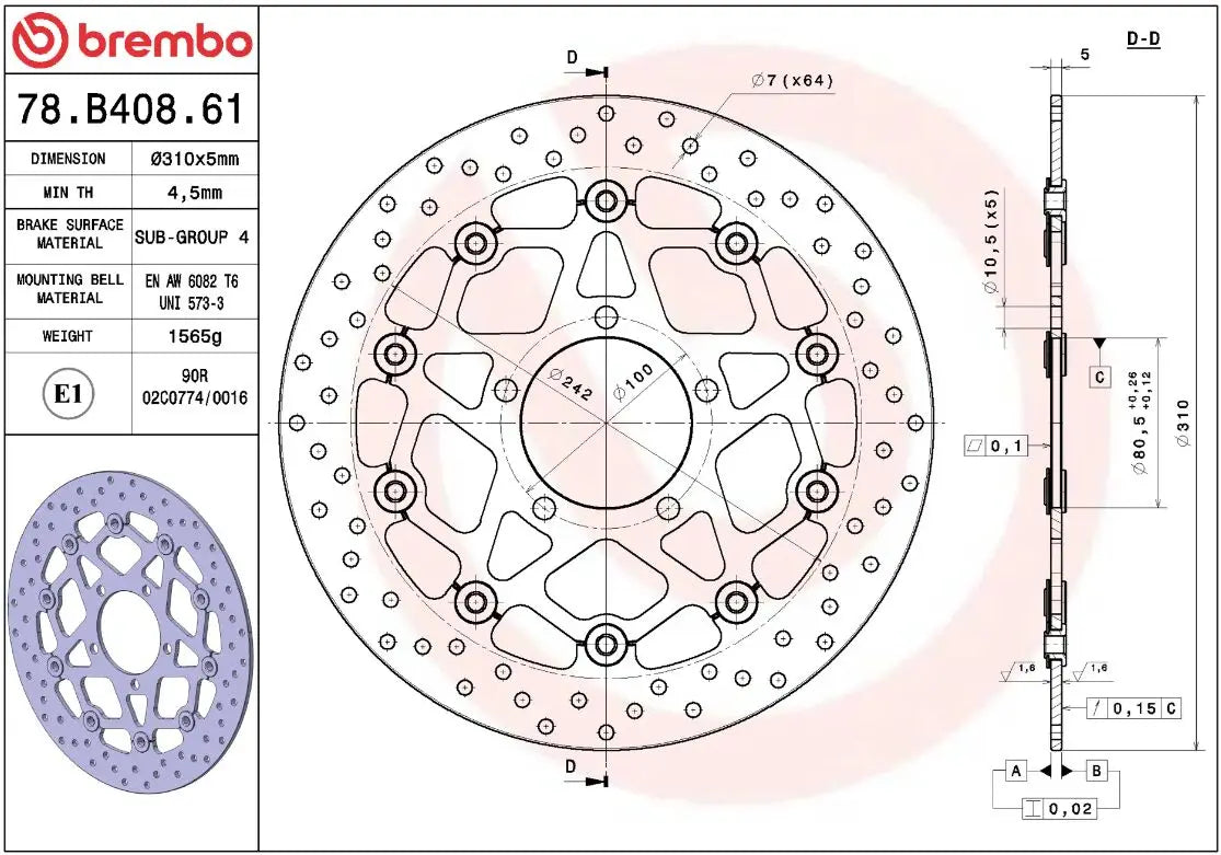 Ekstra produktbillede af Kawasaki ZX-6 R 636 Ninja 02-26 bremseskive – Brembo Oro flydende