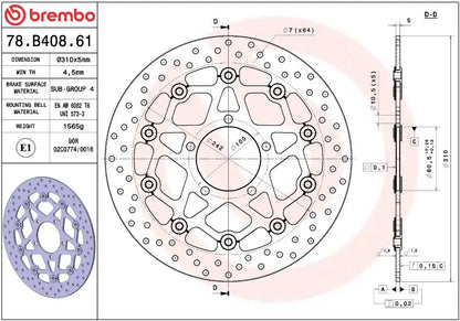 Ekstra produktbillede af Kawasaki ZX-6 R 636 Ninja 02-26 bremseskive – Brembo Oro flydende